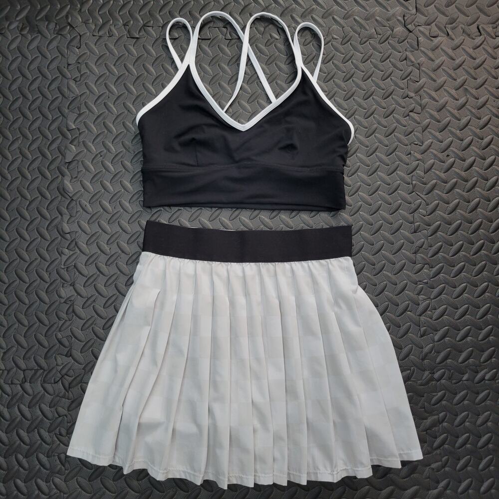 JoyLab Tennis Skort Sports Bra Set Women's S Checkered Pleated Golf Pickleball